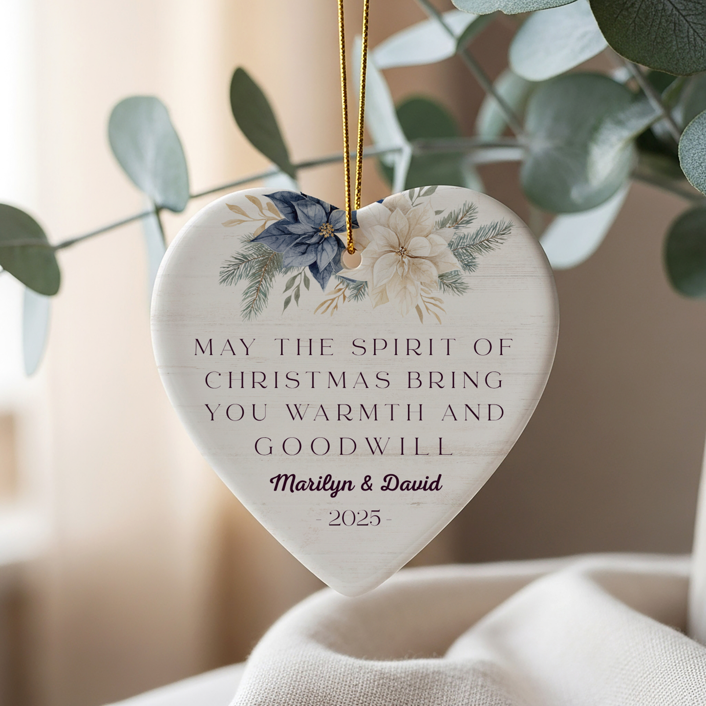 Personalized Heart-Shaped Christmas Ornament - May the Spirit of Christmas Bring You Warmth and Goodwill - Perfect Holiday Keepsake for Couples - 2025 Edition