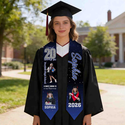 Personalized Navy Blue Graduation Stole Class of 2026 – Custom Name Photo Graduation Sash, Senior Graduation Gift for Her or Him