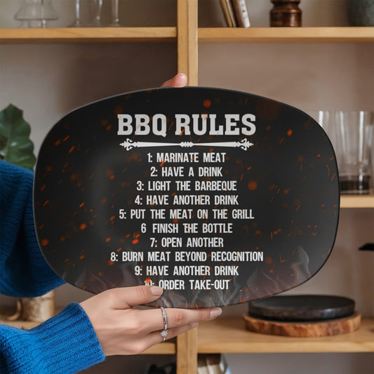 Funny BBQ Rules Serving Platter – Hilarious Grilling Gift for BBQ Lovers