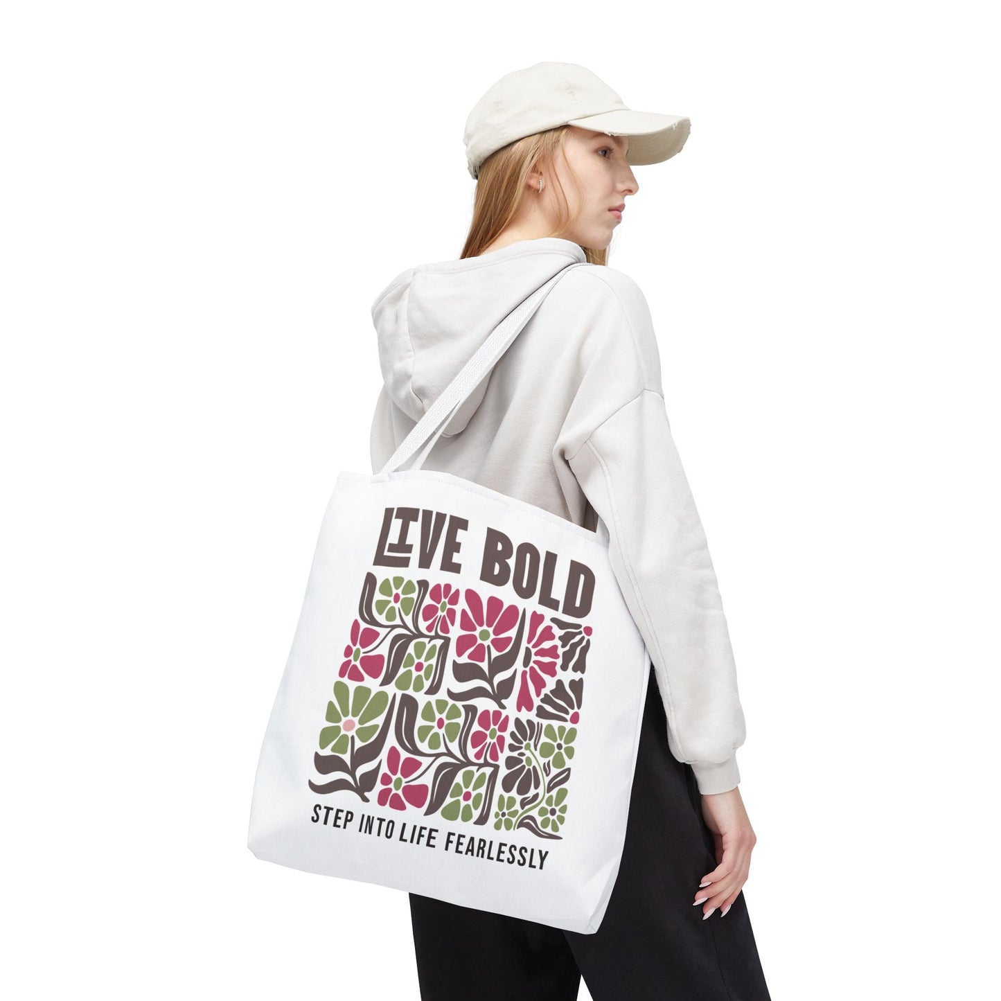 Live Bold Floral Tote Bag – “Step Into Life Fearlessly” Inspirational Eco Tote Bag