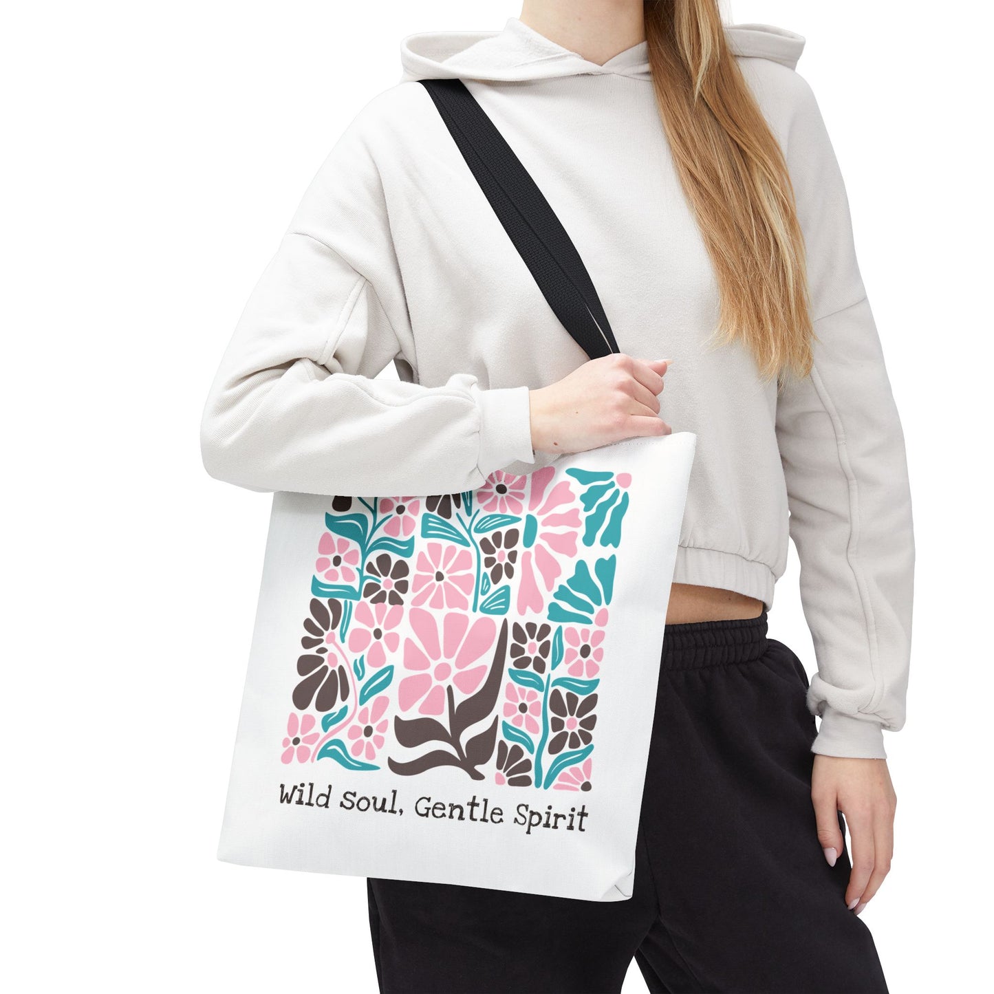 🛍️ Wild Soul, Gentle Spirit – Boho Floral Tote Bag  – Available in 3 Sizes & 2 Handle Colors