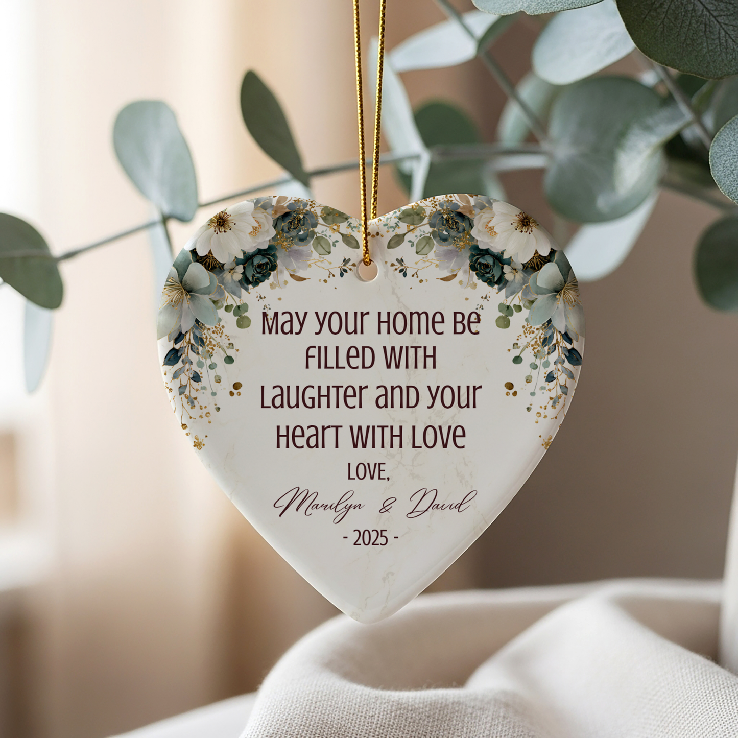 Personalized Married Ornament – Custom Newlywed Ornament with Names & Year – “May Your Home Be Filled with Laughter and Love” Wedding Gift Keepsake