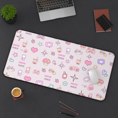 Kawaii Gamer Desk Mat – Cute Gaming Mouse Pad for Girls | "Game Over" Pastel Desk Accessory