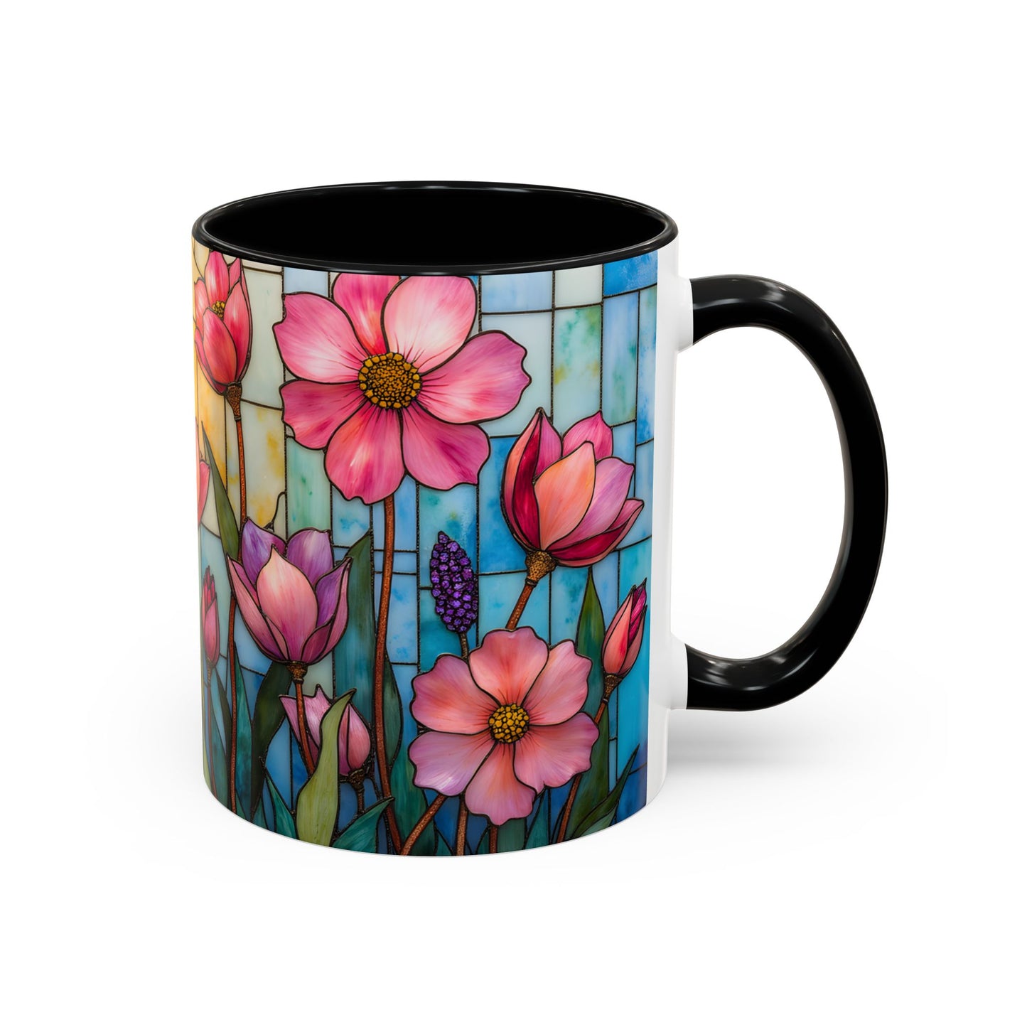 Stained Glass Tulip Mug – Floral Coffee Mug | Botanical Art Mug | Mother's Day, Birthday, Easter Gift for Her | 11oz & 15oz Accent Coffee Mug