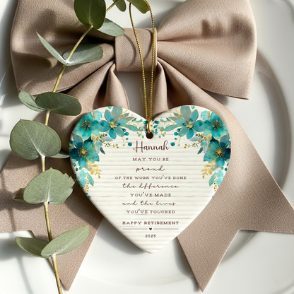 Personalized Retirement Ornament – Custom Heart Keepsake with Name & Year – Retirement Gift for Teacher, Nurse, or Coworker