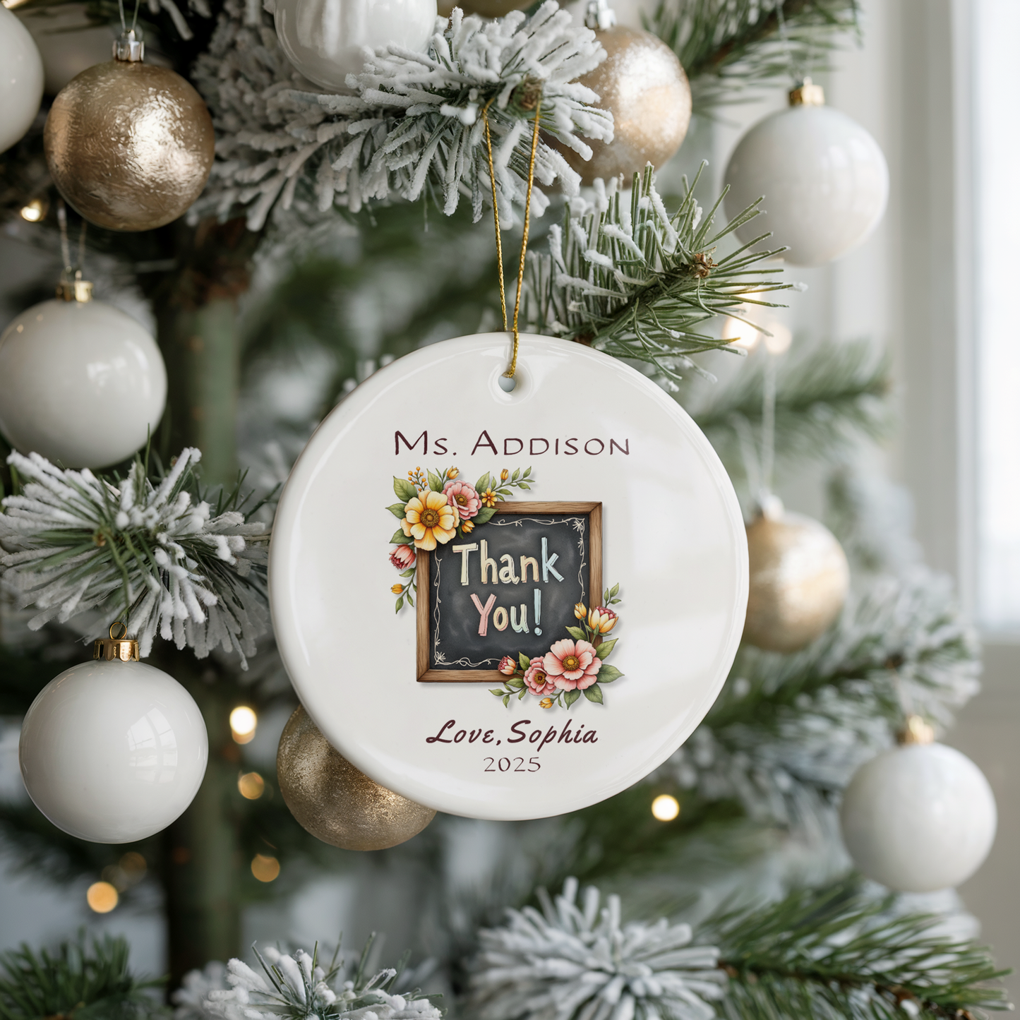 Personalized Teacher Thank You Ornament – Custom Christmas Gift from Student with Teacher & Child Name and Year