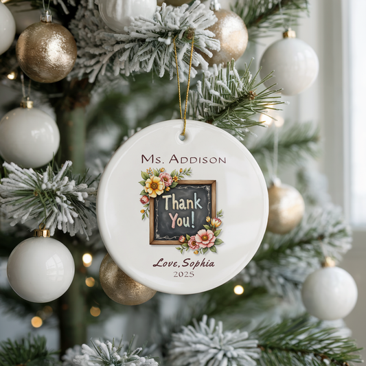 Personalized Teacher Thank You Ornament – Custom Christmas Gift from Student with Teacher & Child Name and Year