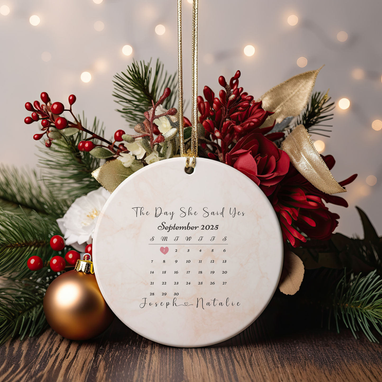 Personalized Engagement Ornament – Custom Photo & Proposal Date Keepsake – Our First Christmas Engaged Gift