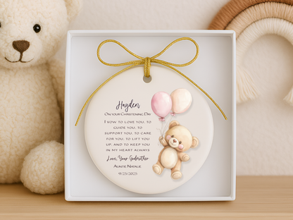 Personalized Christening Ornament – Baby Baptism Gift from Godmother or Loved One – Custom Keepsake with Name & Date – Christening Day Ornament