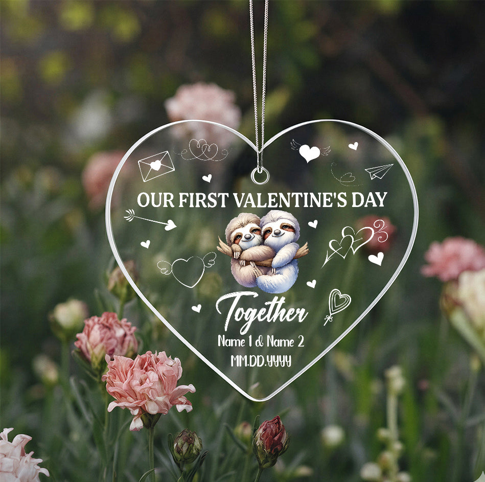 Personalized Acrylic Heart Ornament – Our First Valentine’s Day Gift for Couples, Custom Name & Date Love Keepsake