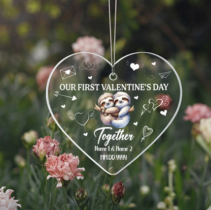 Personalized Acrylic Heart Ornament – Our First Valentine’s Day Gift for Couples, Custom Name & Date Love Keepsake