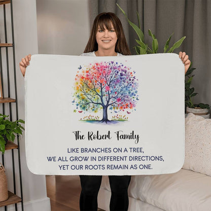 Custom Family Tree Sherpa Fleece Blanket – Roots & Branches Quote