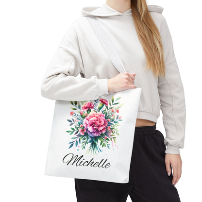 Personalized Birth Month Flower Tote – Custom Name Floral Bag Gift