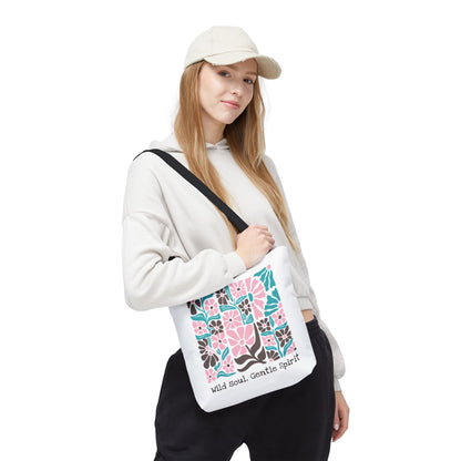 🛍️ Wild Soul, Gentle Spirit – Boho Floral Tote Bag  – Available in 3 Sizes & 2 Handle Colors