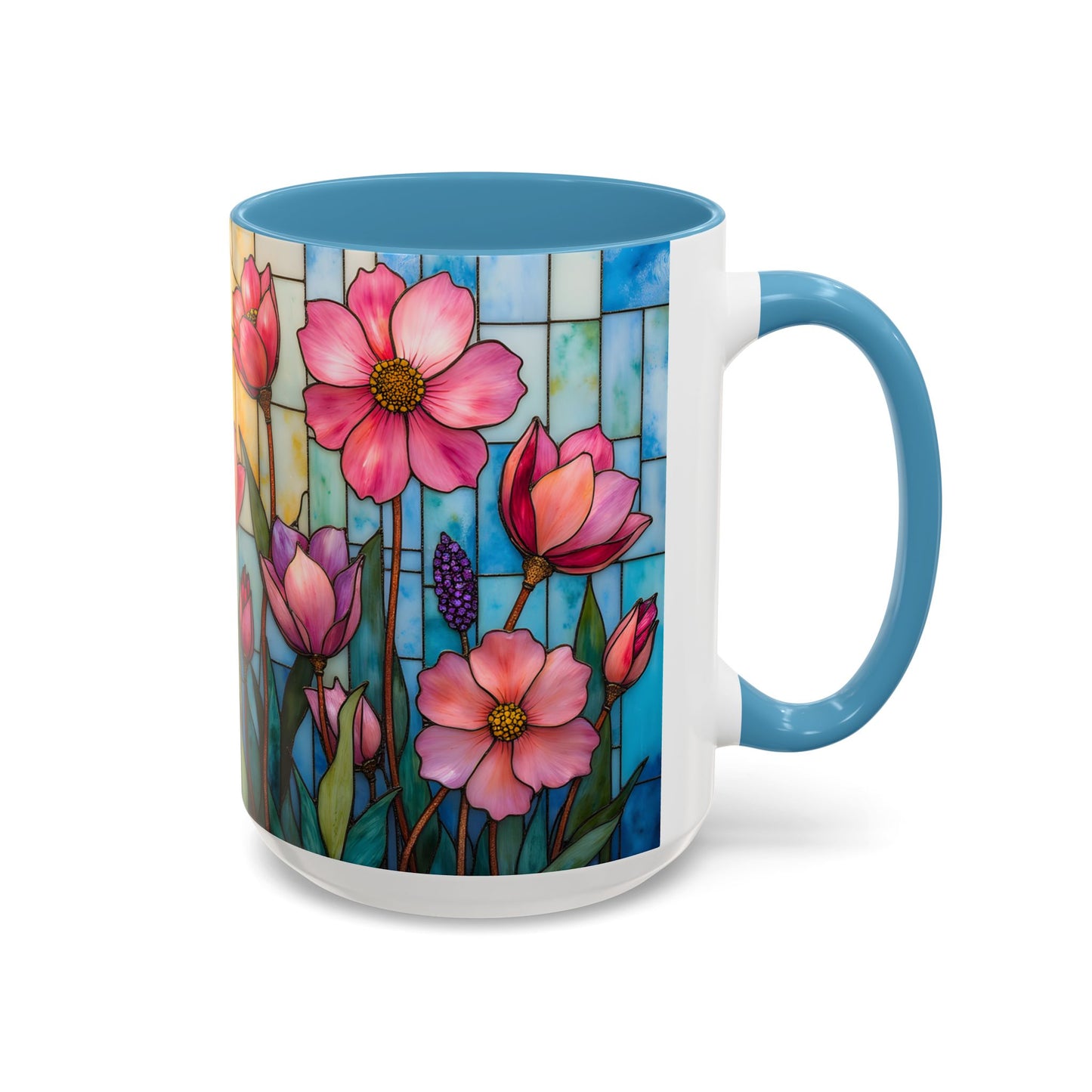 Stained Glass Tulip Mug – Floral Coffee Mug | Botanical Art Mug | Mother's Day, Birthday, Easter Gift for Her | 11oz & 15oz Accent Coffee Mug