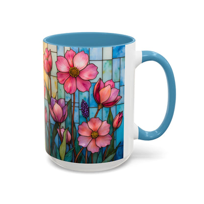 Stained Glass Tulip Mug – Floral Coffee Mug | Botanical Art Mug | Mother's Day, Birthday, Easter Gift for Her | 11oz & 15oz Accent Coffee Mug