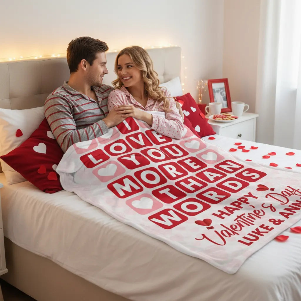 I Love You More Fleece Blanket – Personalized Valentine Couple Blanket