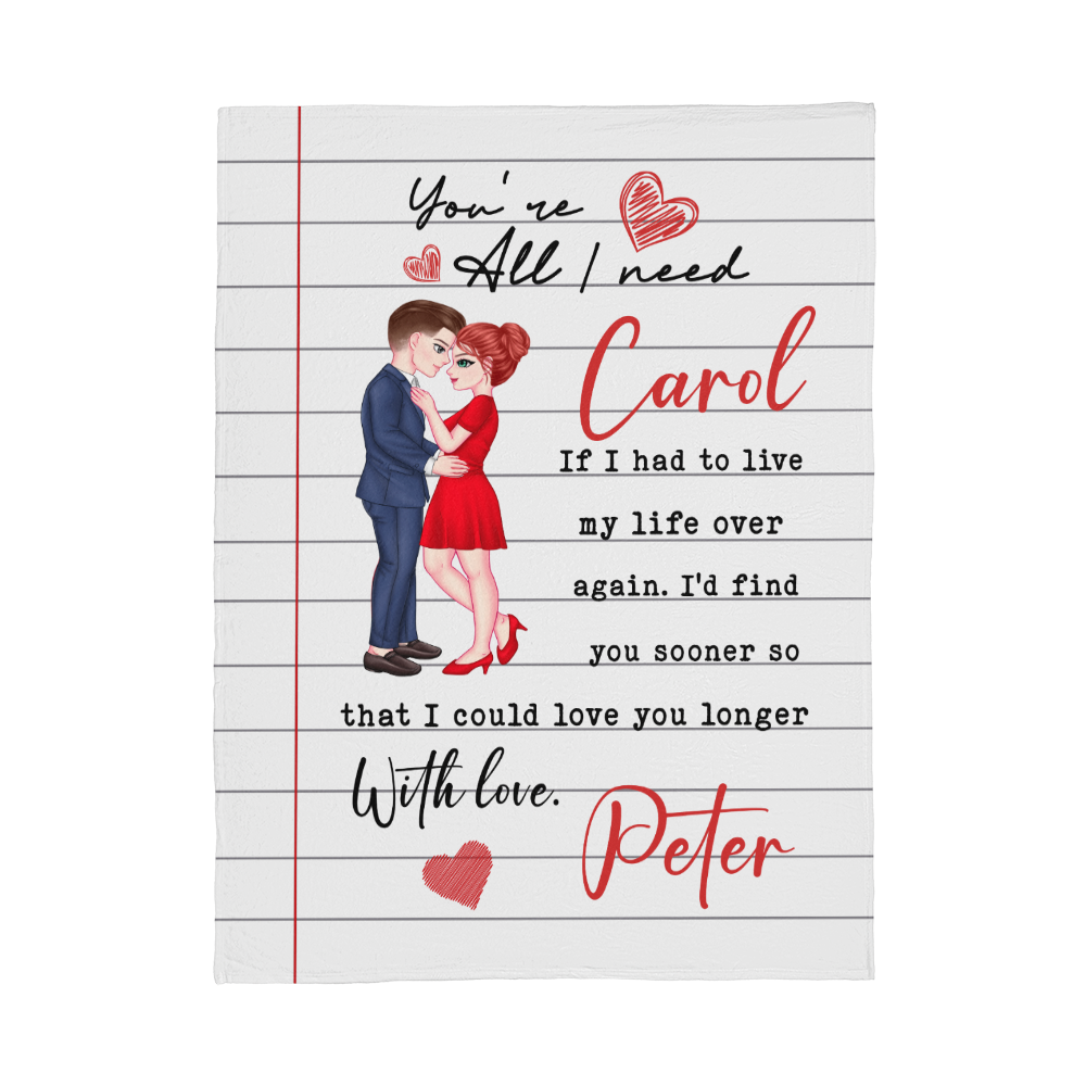 Personalized coral fleece blanket with couple clipart