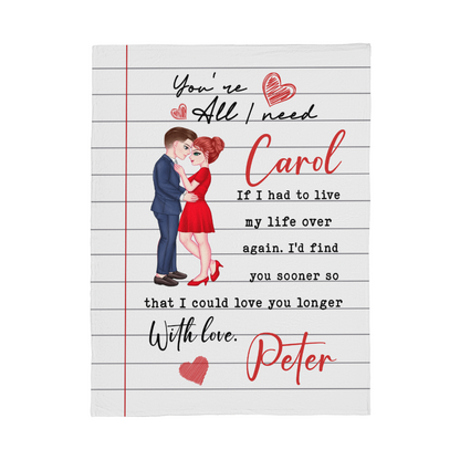 Personalized coral fleece blanket with couple clipart