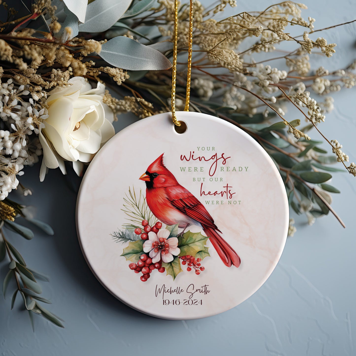 Personalized Memorial Ornament – “Your Wings Were Ready” Cardinal Remembrance Ornament – In Memory of Loved One Christmas Keepsake Gift