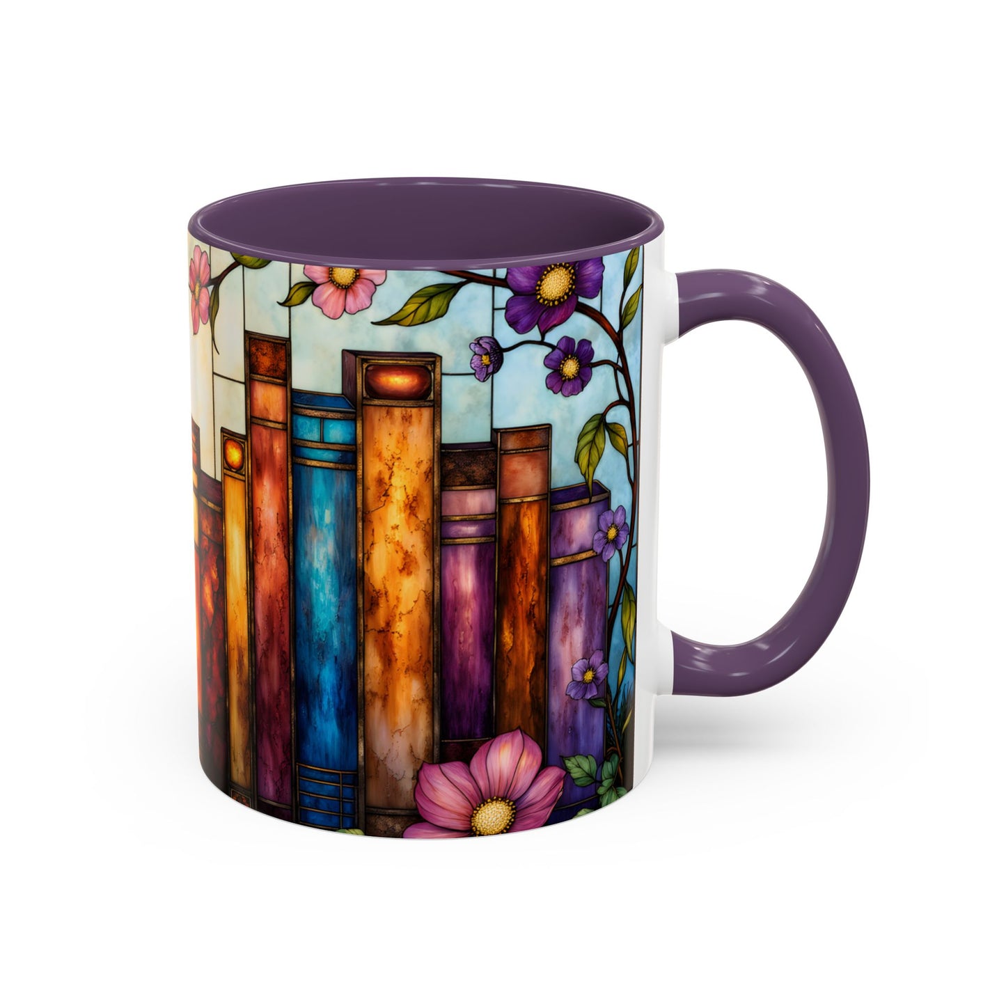Floral Stained Glass Bookshelf Accent Coffee Mug (11/15oz)
