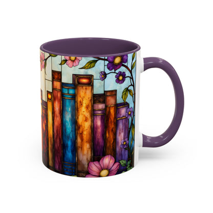 Floral Stained Glass Bookshelf Accent Coffee Mug (11/15oz)