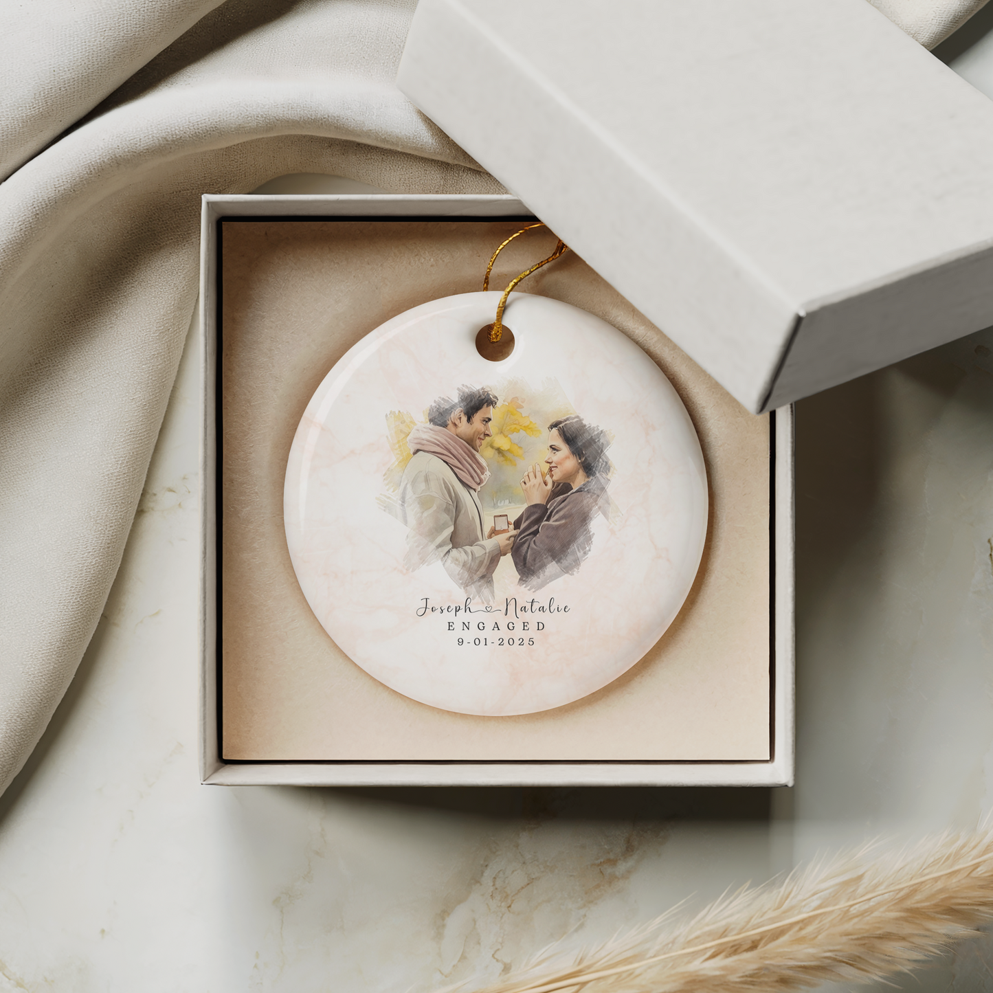 Personalized Engagement Ornament – Custom Photo & Proposal Date Keepsake – Our First Christmas Engaged Gift