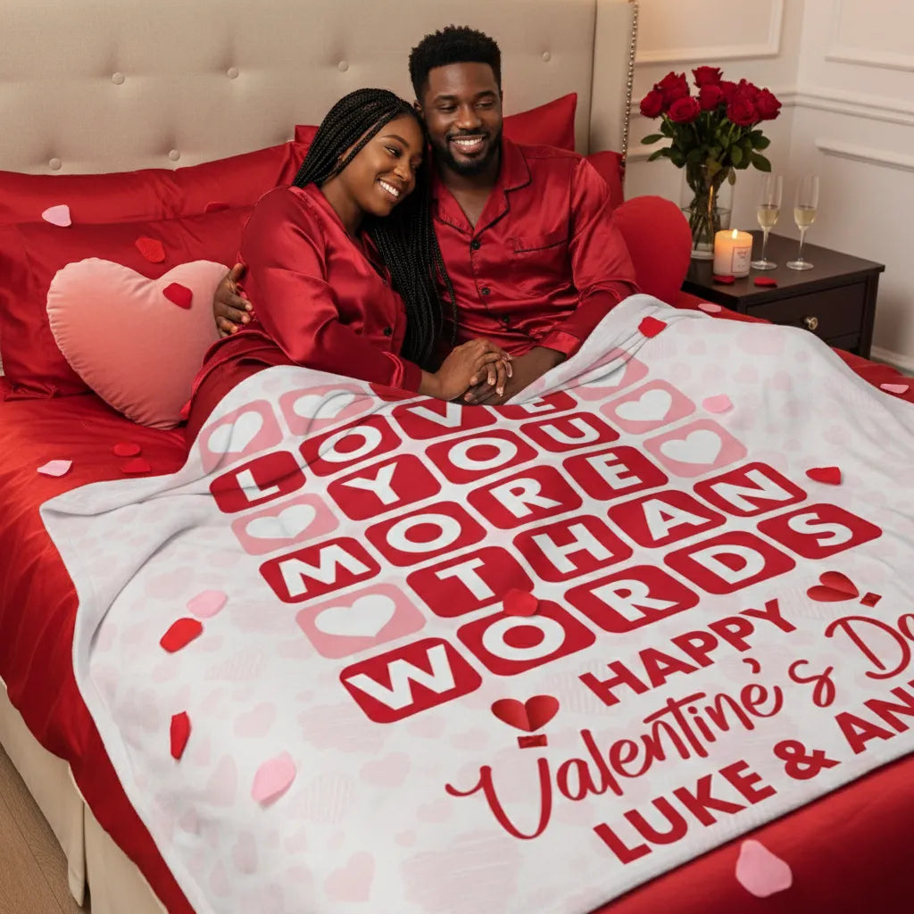 I Love You More Fleece Blanket – Personalized Valentine Couple Blanket
