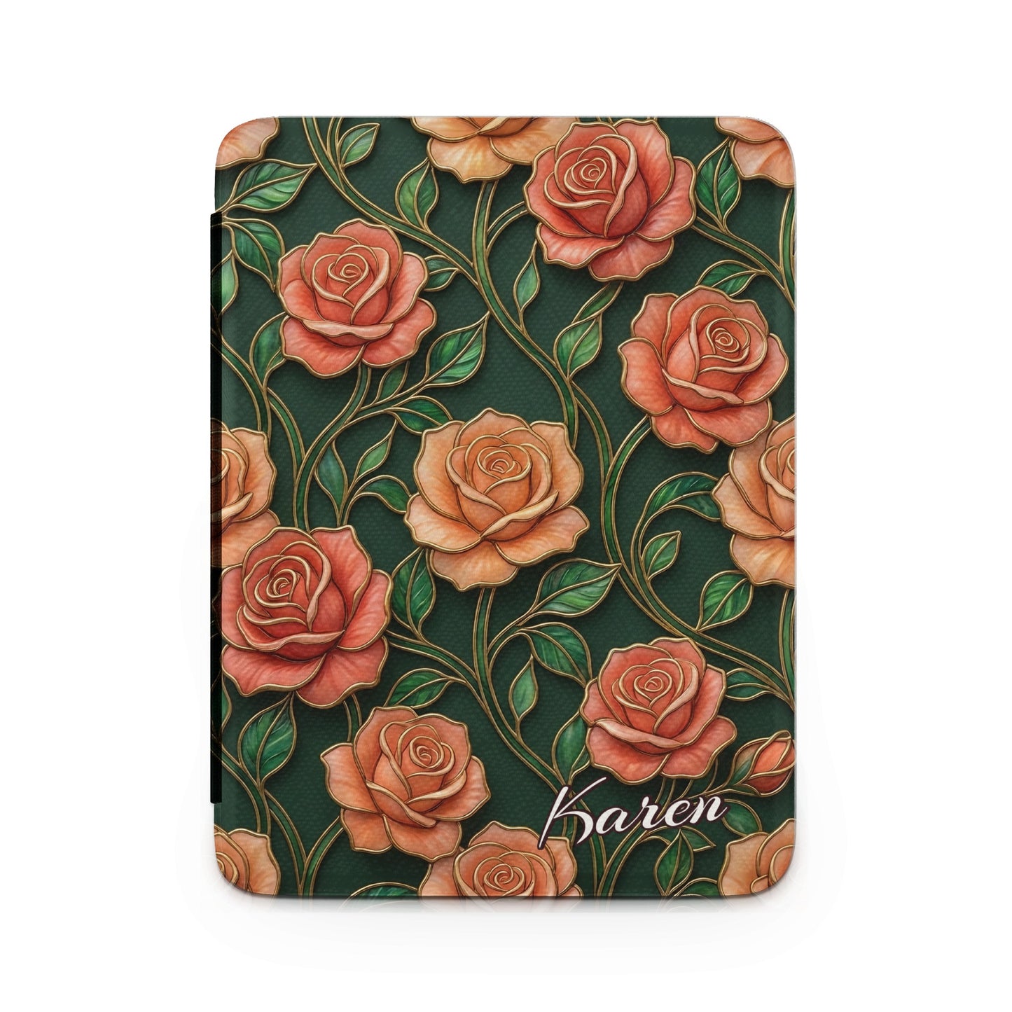 Dark Green Peach Coral Roses Golden Vines Karen product type
