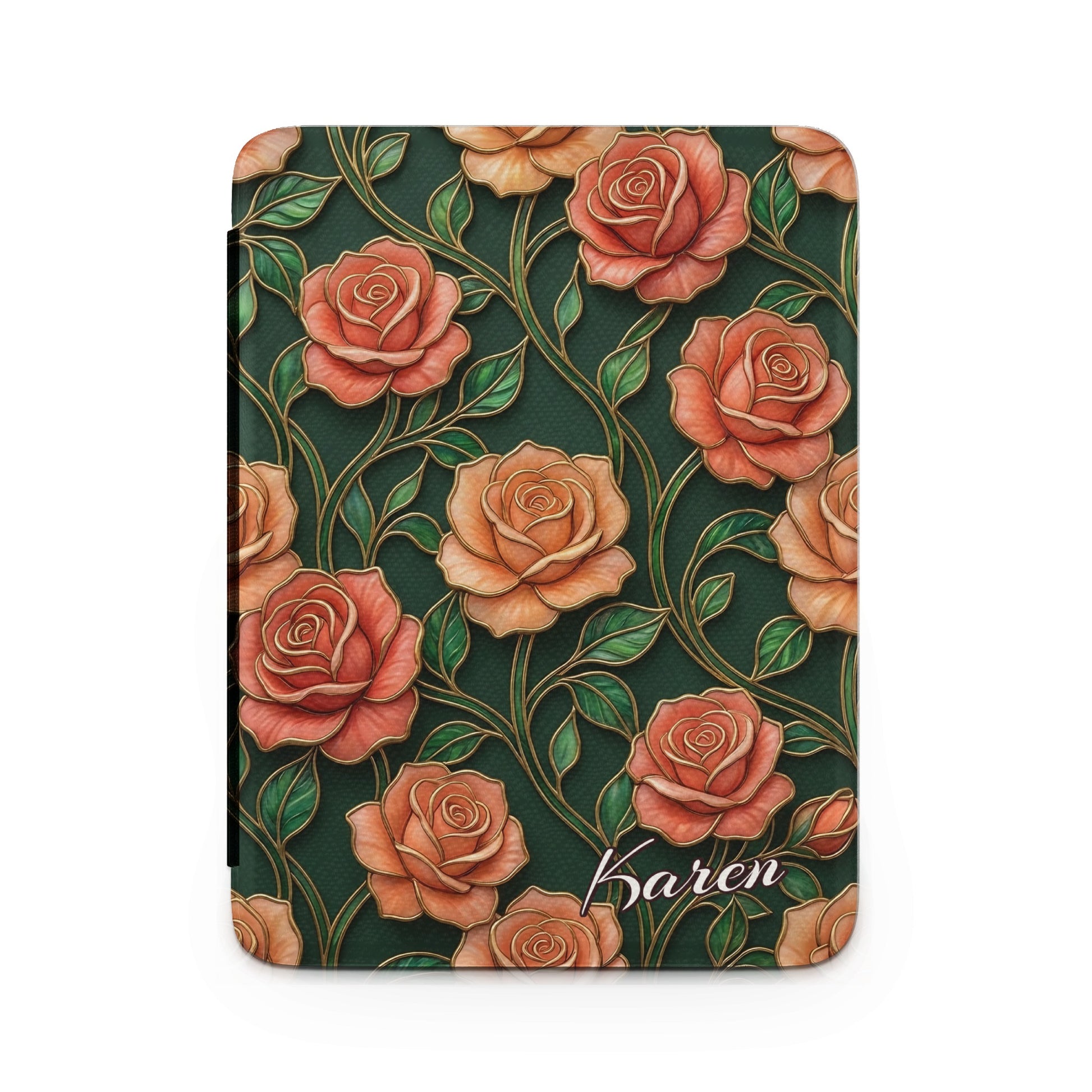 Dark Green Peach Coral Roses Golden Vines Karen product type