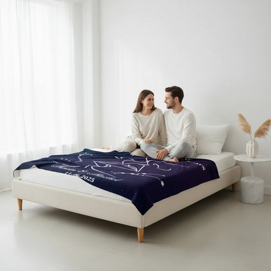 Personalized Valentine Star Blanket – Our Love Was Written in the Stars Coral Fleece Blanket, Custom Names & Date