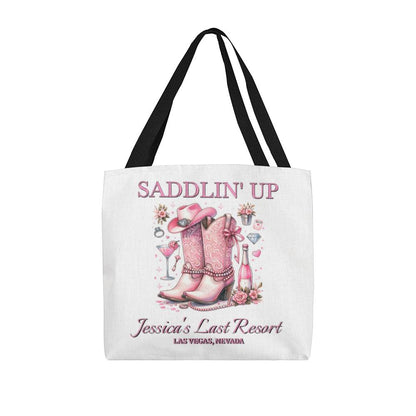 Saddlin’ Up Bachelorette Tote – Custom Bride Name & Party Location Tote Bag