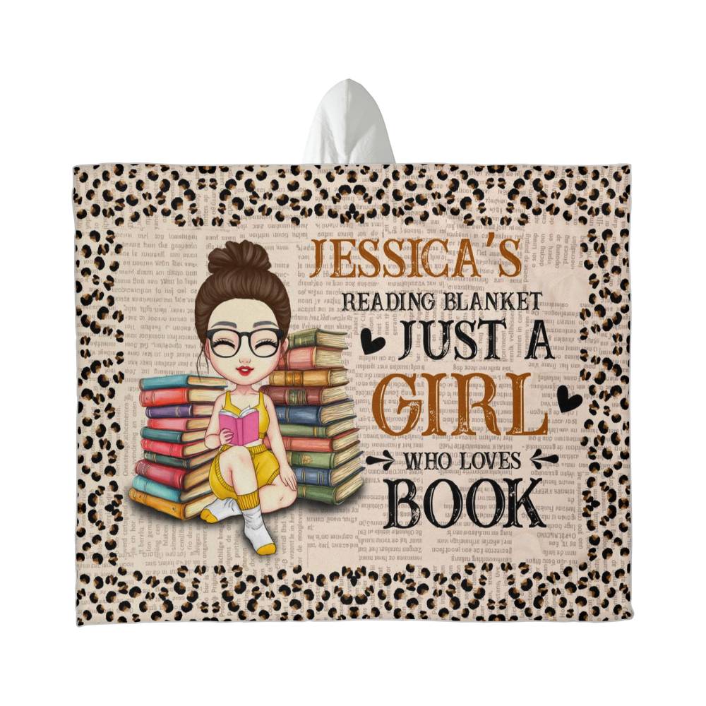 Personalized “Just a Girl Who Loves Books” Hooded Sherpa Blanket For Daughter