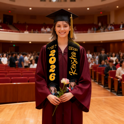 Personalized Graduation Stole Class of 2026 – Custom Name Photo Graduation Sash, Senior Graduation Gift for Her or Him