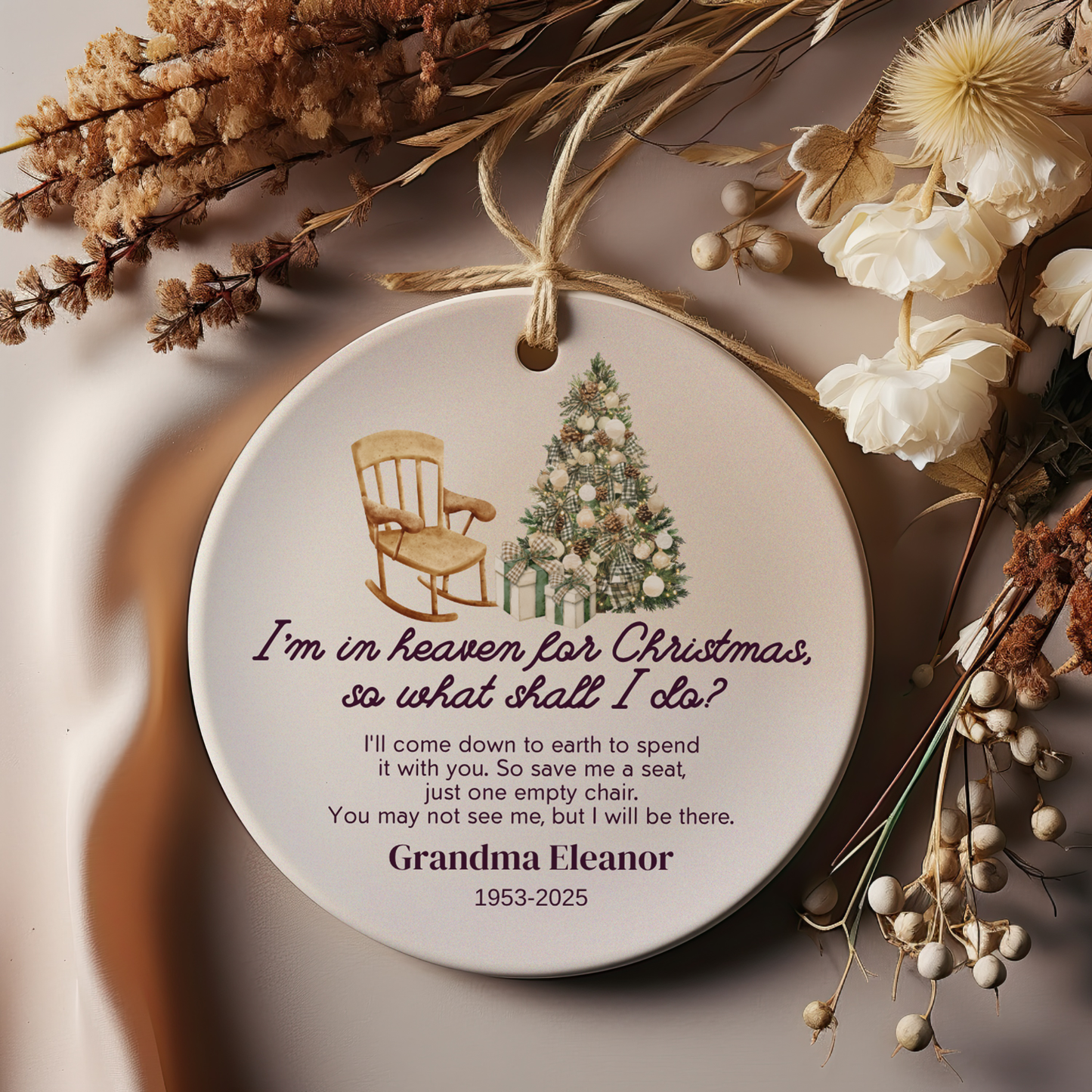 Personalized Memorial Ornament – “I’m in Heaven for Christmas” Custom Remembrance Ornament – In Loving Memory Keepsake Gift for Loss of Loved One
