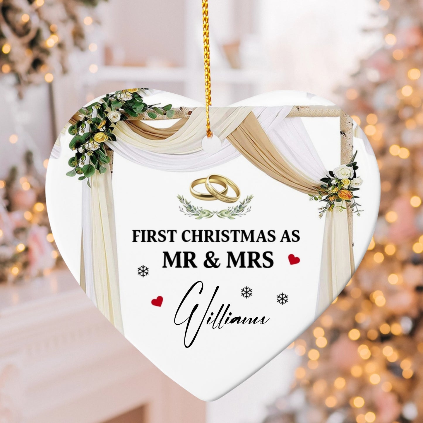 First Christmas As Mr & Mrs Ornament – Personalized Ceramic Heart Ornament for Couples, Custom Newlywed Christmas Keepsake, Wedding Gift 2025
