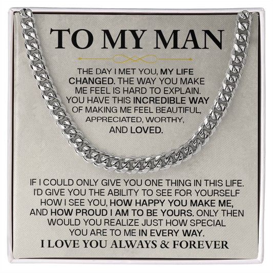 Cuban Link Chain for Him – To My Man, Love You Always & Forever Gift with Message Card