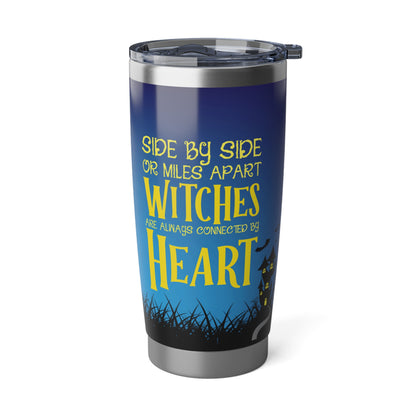 Side by Side or Miles Apart Witches Tumbler – Best Friend Halloween Gift, Stainless Steel Travel Cup
