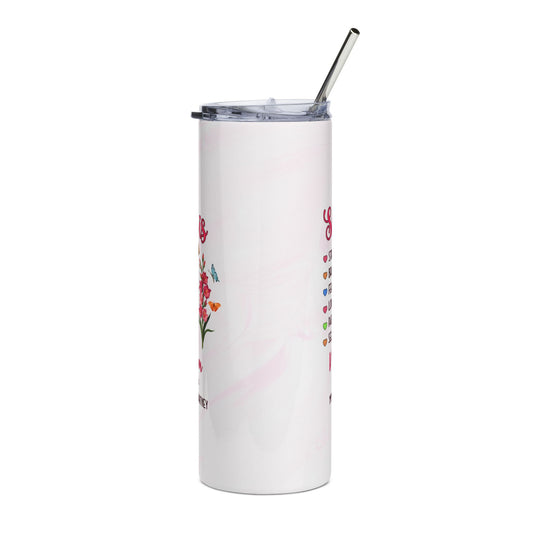 She Is" Personalized Mom Tumbler – Custom Kids Names | Mother's Day Gift from Daughter & Son | Strong Brave Fearless Loving | 20oz Skinny Tumbler with Straw