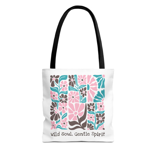 🛍️ Wild Soul, Gentle Spirit – Boho Floral Tote Bag  – Available in 3 Sizes & 2 Handle Colors