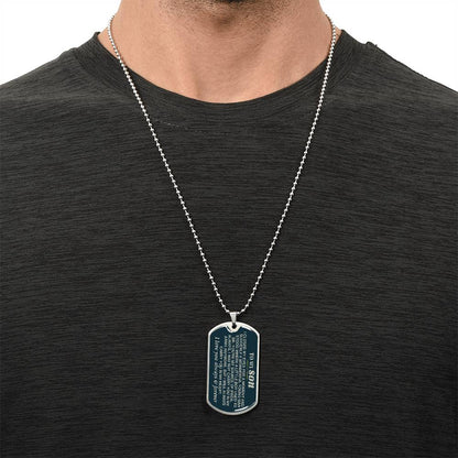To My Son Dog Tag Necklace – Meaningful Keepsake Gift in Silver or Gold Finish