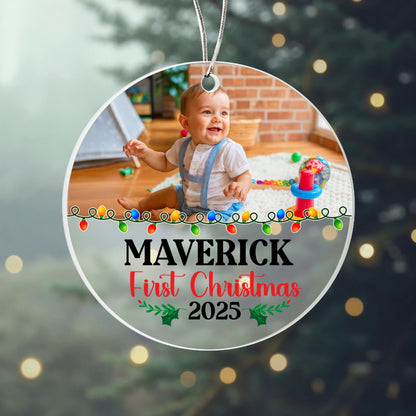 Custom Photo Ornament for Baby 2025 – Personalized Acrylic “First Christmas” Keepsake for Family Tree