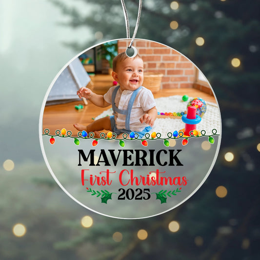 Custom Photo Ornament for Baby 2025 – Personalized Acrylic “First Christmas” Keepsake for Family Tree