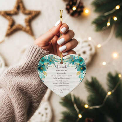 Personalized Retirement Ornament – Custom Heart Keepsake with Name & Year – Retirement Gift for Teacher, Nurse, or Coworker