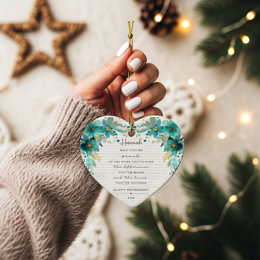 Personalized Retirement Ornament – Custom Heart Keepsake with Name & Year – Retirement Gift for Teacher, Nurse, or Coworker