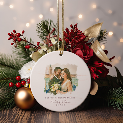 Personalized Wedding Ornament – Custom Photo & Wedding Date Calendar Keepsake – Our First Christmas Married Gift