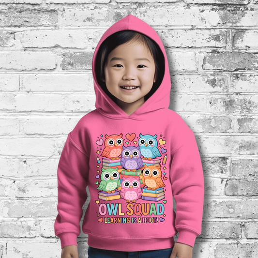 Owl Squad Kids Hoodie – Learning Is a Hoot Preschool Sweatshirt