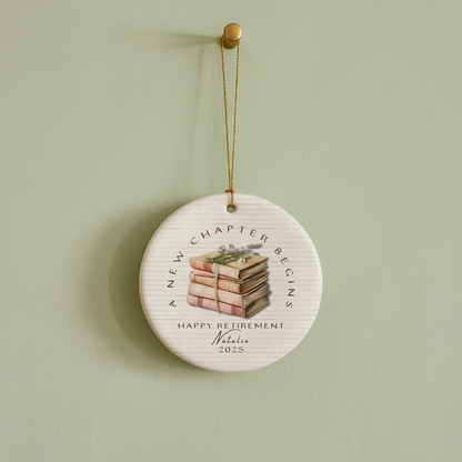 Personalized Retirement Ornament – Custom “A New Chapter Begins” Keepsake with Name & Year – Gift for Retired Coworker or Teacher