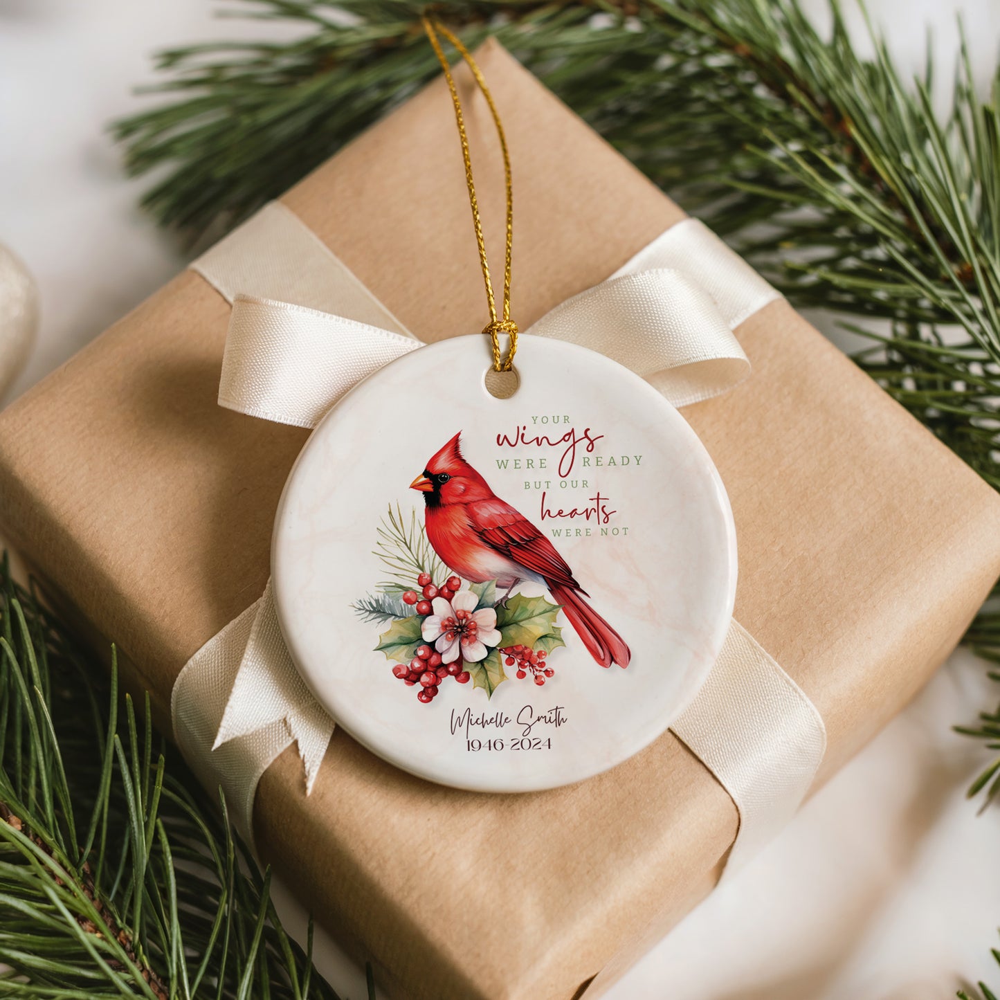 Personalized Memorial Ornament – “Your Wings Were Ready” Cardinal Remembrance Ornament – In Memory of Loved One Christmas Keepsake Gift