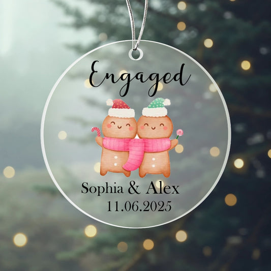 Engaged Gingerbread Couple Personalized Acrylic Ornament 2025 – Custom Engagement Ornament, Cute Couple Christmas Gift Keepsake
